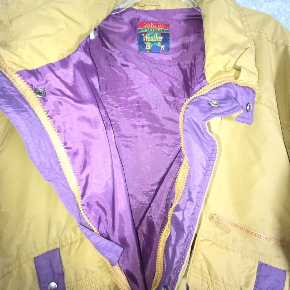 Vintage Oakton Men's Weather Breaker Zip Up Jacket Yellow Purple Size 2XL - Picture 5 of 10